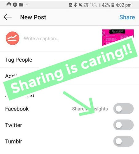 Otro truco de Instagram es compartir tus publicaciones en múltiples plataformas a la vez